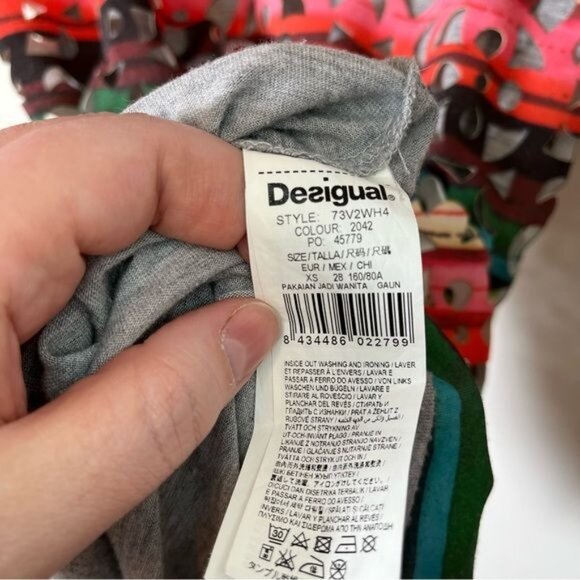 Desigual multicolor rainbow phoenix laser cutout pull over shift dress XS - Picture 6 of 11